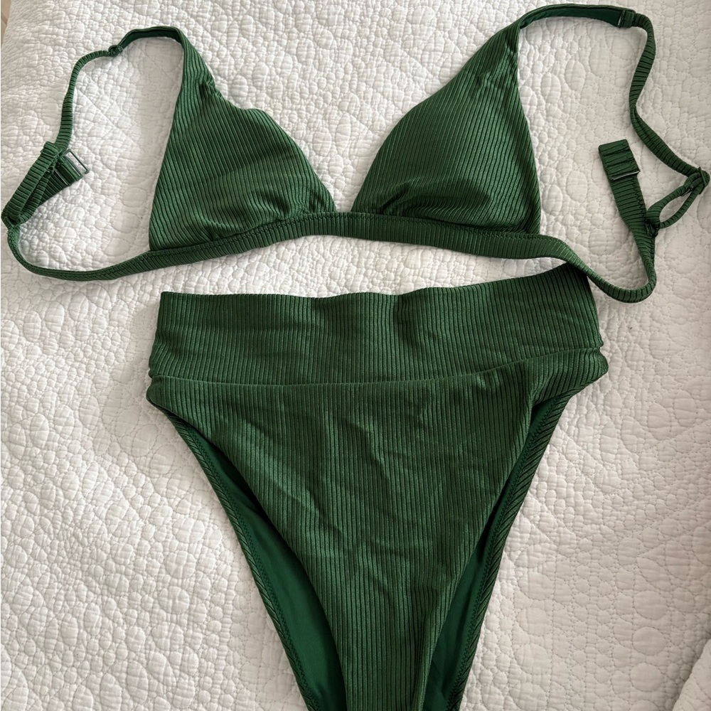Aerie American Eagle Emerald Green Ribbed High-Waisted Cheeky Bikini